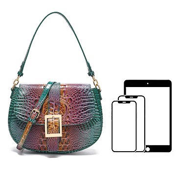 Tie-dyed Crocodile Flap Shoulder bag