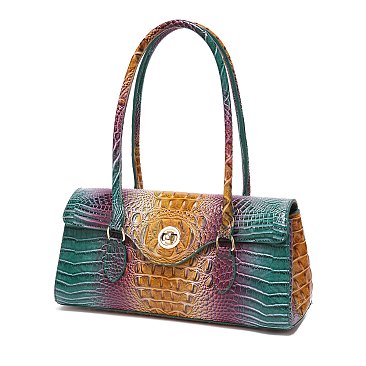 Tie-dyed Crocodile Twist-Lock Satchel - Shoulder Bag