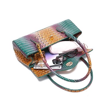 Tie-dyed Crocodile Twist-Lock Satchel - Shoulder Bag