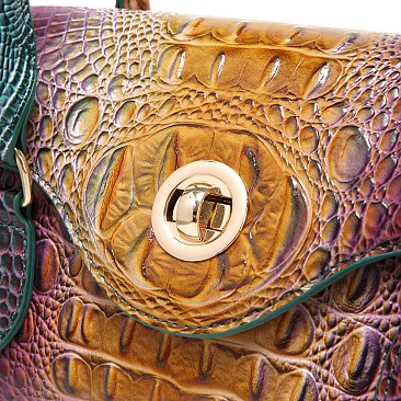 Tie-dyed Crocodile Twist-Lock Satchel - Shoulder Bag