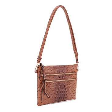 Ostrich Multi Zip Pocket Crossbody Bag