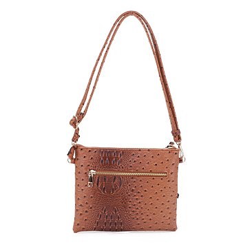 Ostrich Multi Zip Pocket Crossbody Bag