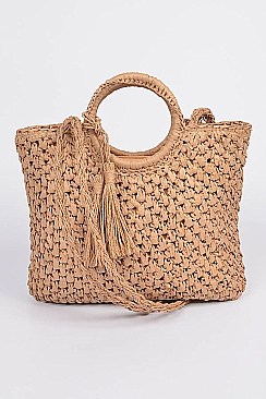 Paper Straw Like Basket Tassel Clutch