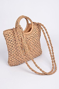 Paper Straw Like Basket Tassel Clutch