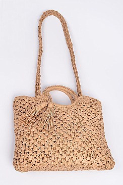 Paper Straw Like Basket Tassel Clutch