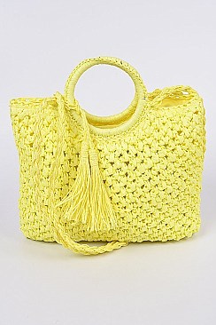 Paper Straw Like Basket Tassel Clutch