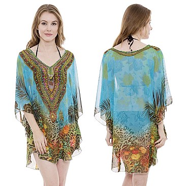 ENCHANTING STONE STUDDED MIX JUNGLE INSPIRED SLEEK PONCHO SLS2128