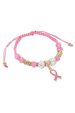 PACK OF 12 Pink Ribbon ADJUSTABLE BRACELETS