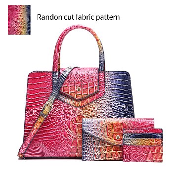 Tie-dyed 3in1 Crocodile Skin Large Satchel Bag