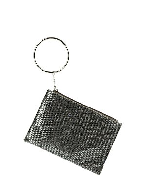 Rhinestone Mesh Cuff Handle Clutch