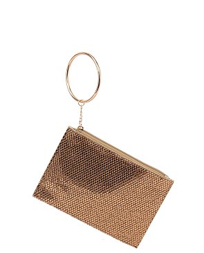 Rhinestone Mesh Cuff Handle Clutch