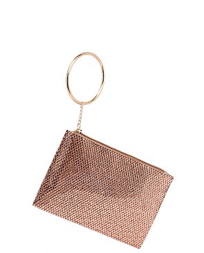 Rhinestone Mesh Cuff Handle Clutch