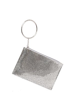 Rhinestone Mesh Cuff Handle Clutch