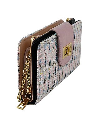 Tweed Turn Lock Crossbody Wallet