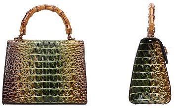 2 in 1 Crocodile Bamboo Handle Tie-dyed Satchel + Wallet