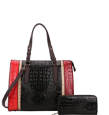 2-IN-1 Alligator Crocodile Satchel Set With Wallet