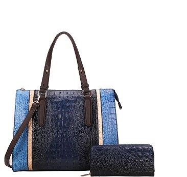 2-IN-1 Alligator Crocodile Satchel Set With Wallet