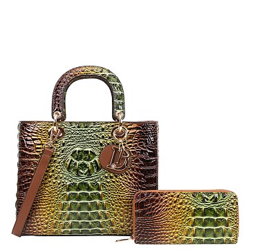 2-IN-1Tie-Dye Croc Satchel Wallet Set