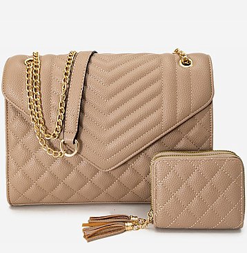 Chevron Quilted Flap 2-in-1 Shoulder Bag