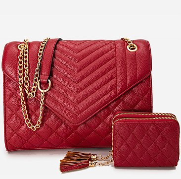 Chevron Quilted Flap 2-in-1 Shoulder Bag