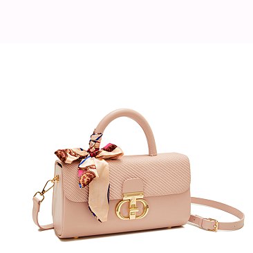 2 in 1 Fashion Colorblock Twist Lock Flap Satchel with Wallet