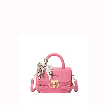 2 in 1 Fashion Scarfed Colorblock Twist Lock Flap Satchel with Wallet