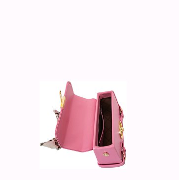 2 in 1 Fashion Scarfed Colorblock Twist Lock Flap Satchel with Wallet