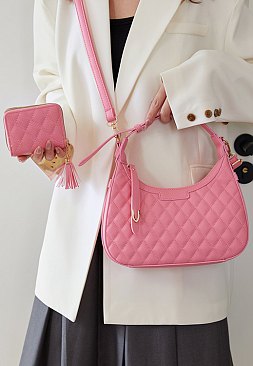 Quilted 2 in 1 Satchel Bag with Wallet