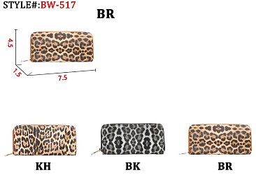 Leopard Zipper Around Wallet Wristlet