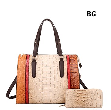 2-IN-1 Alligator Crocodile Satchel Set With Wallet