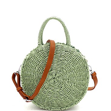 2-Way Bohemian Straw Round Medium Satchel