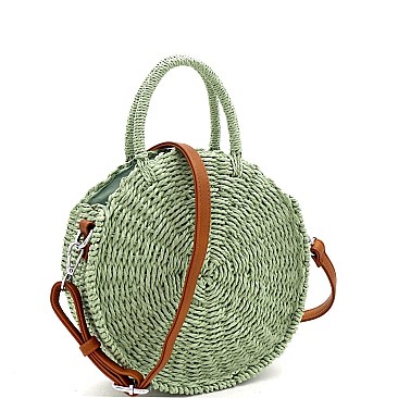 2-Way Bohemian Straw Round Medium Satchel