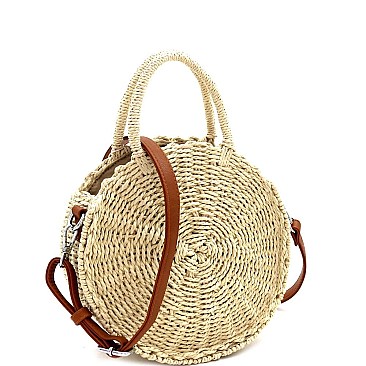 2-Way Bohemian Straw Round Medium Satchel