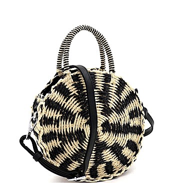 2-Way Bohemian Straw Round Medium Satchel