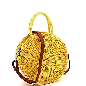 2-Way Bohemian Straw Round Medium Satchel