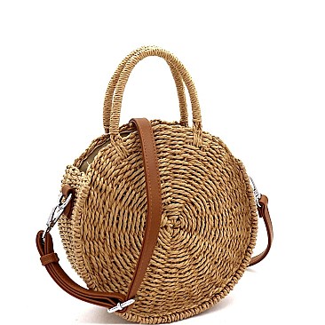 2-Way Bohemian Straw Round Medium Satchel