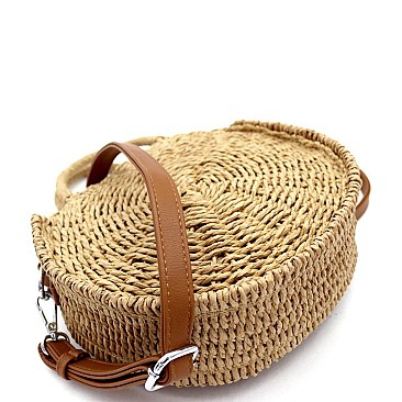 2-Way Bohemian Straw Round Medium Satchel