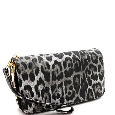 Leopard Zipper Around Wallet Wristlet