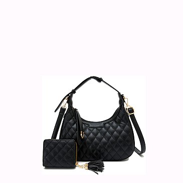 Quilted 2 in 1 Satchel Bag with Wallet