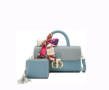 2 in 1 Fashion Colorblock Twist Lock Flap Satchel with Wallet