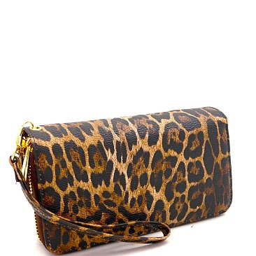 Leopard Zipper Around Wallet Wristlet