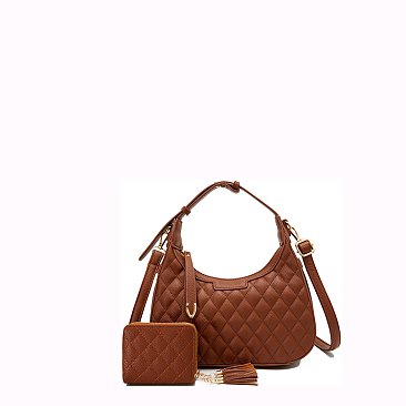 Quilted 2 in 1 Satchel Bag with Wallet