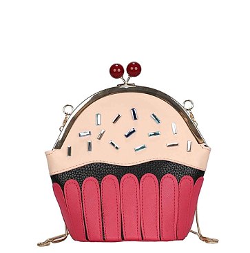 Cup-Cake Stoned Novelty Clutch & Crossbody Bag