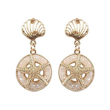 Adorable Metal Glass Bead Starfish Shell Post Earring MH-EE0443