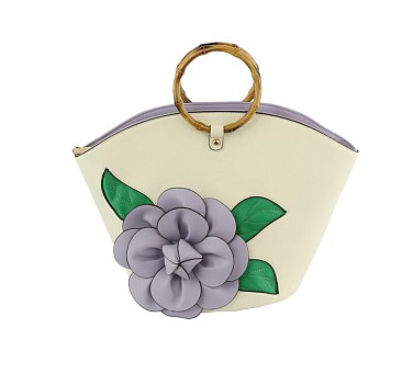 3D Flower Bamboo Round Handle Satchel