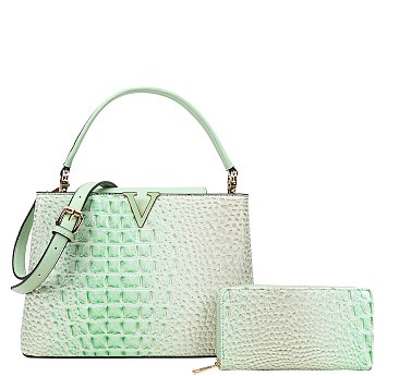 2 In1 Croc -V- Emblem Bucket Handbag with Wallet