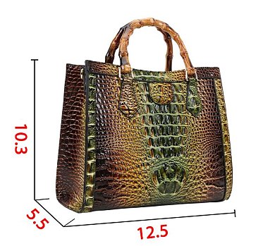 2 in 1 Crocodile Bamboo Handle Tie-dyed Satchel & Wallet