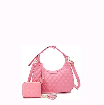 Quilted 2 in 1 Satchel Bag with Wallet