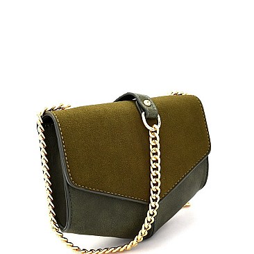 Flap Chain Mixed-Material Pentagonal Shoulder Bag
