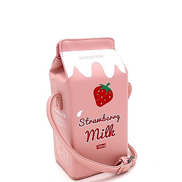 NOVELTY STRAWBERRY MILK CARTON CROSS BODY